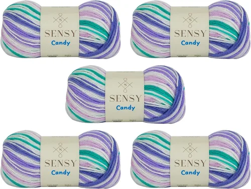 Vista 13 de Sensy Candy Yarn - Hilo de 5 madejas, 3.5 onzas, 251 yardas, multicolor para ganchillo y tejido, calibre ligero 3