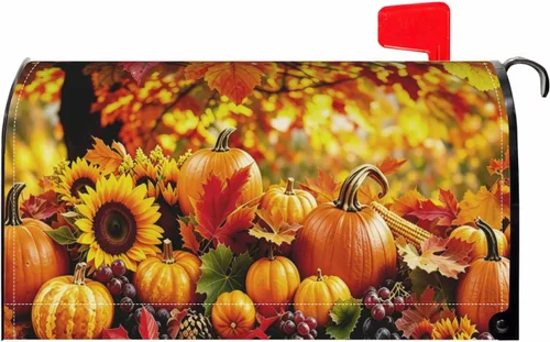 Vista 27 de Halloween Pumpkin Black Cat Mailbox Covers Magnetic Standard Size 18 X 21 Fall Maple leaves Spooky Themed Holiday Decorations Mailbox Wrap Post