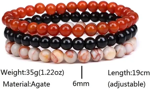 Vista 3 de Pingyongchang 3 pulseras de cuentas de piedras semipreciosas de 0.315 pulgadas para mujeres y hombres, pulsera de piedra de cristal curativa, alivio