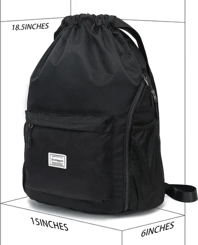 Vista 6 de FUXINGYAO Mochila deportiva con cordón y compartimento para zapatos, mochila de cuerda para mujeres y hombres (negro), Azul, Sencillo y fácil de usar