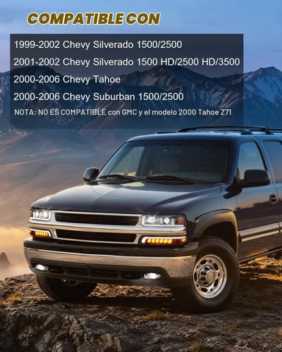 Vista 7 de Faros delanteros LED para Chevy Silverado 2000-2006 Suburban Tahoe 1999 Naranja