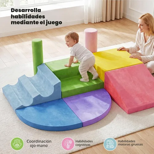 Vista 4 de Teckid Juguetes de escalada para niños pequeños, juego de 8 piezas de bloques de espuma suave para interiores, gateo seguro, escalada
