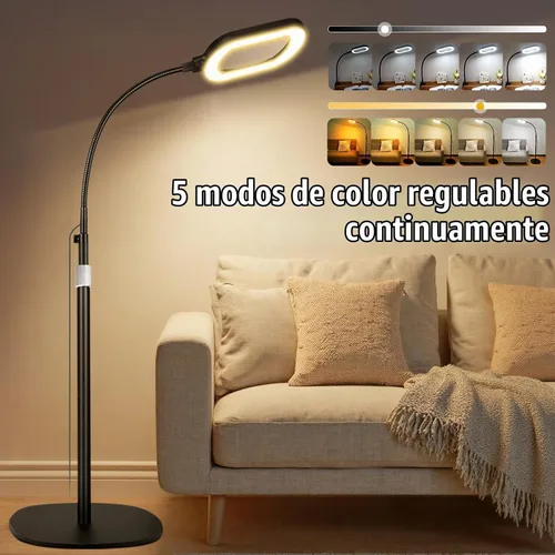 Vista 5 de Lupa grande con luz y soporte, lente de vidrio real óptico rectangular de 10X, lámpara de pie de lupa de cuello de cisne ajustable en altura, 5 Negro