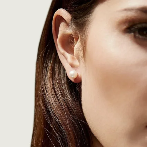 Vista 2 de Aretes de perlas cultivadas Akoya de oro blanco de 14 quilates - Calidad AAA