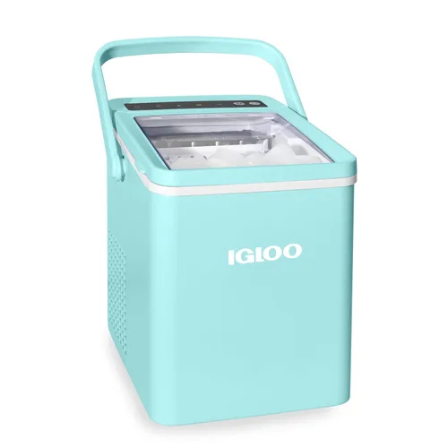 Vista 10 de Igloo Máquina de hielo de encimera autolimpiante, compacta y portátil, crea 26 libras por día, 8 piezas listas cada 7-8 minutos, incluye pala