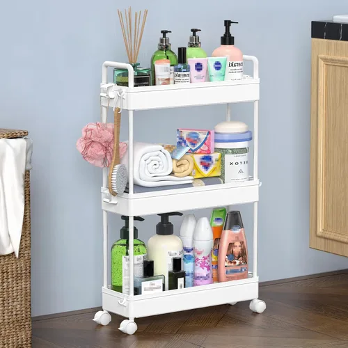Vista 15 de SOLEJAZZ Carrito de Almacenamiento Delgado con Ruedas de 3 Niveles, Organizador de Almacenamiento Estrecho para Baño, Organizador de Utilidades