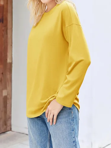 Vista 15 de Fisoew Camisetas de manga larga para mujer, holgadas, casuales, con cuello redondo, blusa suave