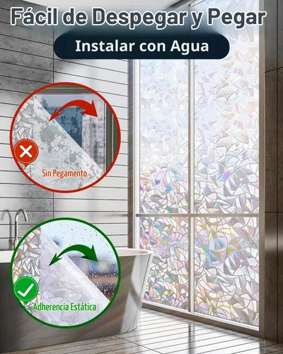 Vista 3 de Lovepea Película de privacidad arcoíris para ventana con herramientas de instalación, decoración 3D, calcomanías de vitrales, extraíble, a prueba