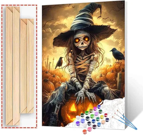 Vista 34 de Tucocoo Decoración del Día de los Muertos, pintura por números, esqueleto para parejas, pintura por números sobre lienzo con pinceles y pigmento