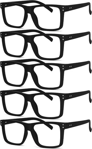 Vista 20 de Eyekepper - Pack de 5 gafas de gran tamaño con montura cuadrada, grandes, para hombres y mujeres - 3 negras y 2 negro-transparente +0.00