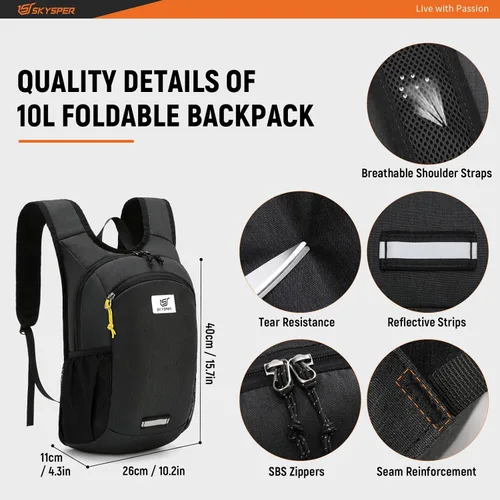 Vista 4 de SKYSPER Mochila de senderismo de 10 L, ligera, plegable, mochila de viaje pequeña para mujeres y hombres, mochila plegable para exteriores