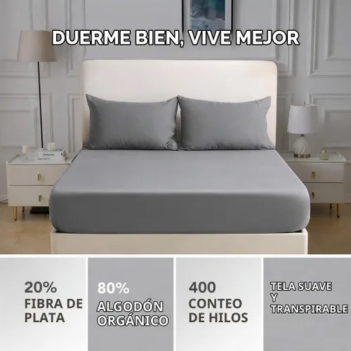 Vista 3 de Sábanas de tierra tamaño Queen, 20% fibra plateada, color gris