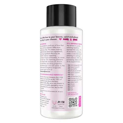 Vista 2 de Love Beauty and Planet Champú Leche Humedad y rebote para ondas y rizos Aceite de arroz y esencia de angélica Champú 100 por ciento biodegradable