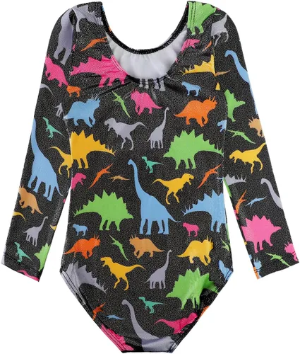 Vista 55 de HOZIY - Leotardos de manga larga para niñas, de gimnasia, para niños pequeños, trajes florales de unicornio, galaxia, arco iris, patrón de rayas