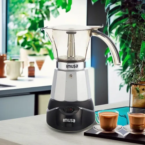 Vista 5 de IMUSA Máquina eléctrica de café expreso de 6 o 3 tazas, color plateado Cool-Touch Handle, Visual Brewing Indicator, Brown Tinted Carafe, Ideal for