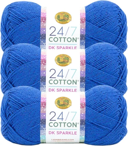 Vista 41 de Lion Brand Yarn Estampados DK de algodón 24/7, hilo para tejer, ganchillo y manualidades, azul, paquete de 1 Cotton Yarn for Knitting, Crochet