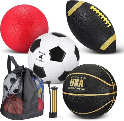 Vista 11 de Deekin Juego de 4 pelotas deportivas para niños y adolescentes, incluye tamaño oficial de baloncesto, fútbol, fútbol, patio de recreo, pelota
