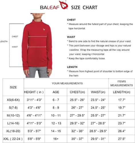 Vista 5 de BALEAF Camiseta térmica de compresión para niños y jóvenes capa base de forro polar manga larga equipo frío camiseta de béisbol y fútbol