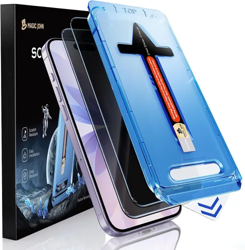 Vista 10 de MAGIC JOHN Paquete de 2 protectores de pantalla de vidrio para iPhone 17 Pro Max de 6.9 pulgadas, antiespía, eliminación automática de polvo, sin