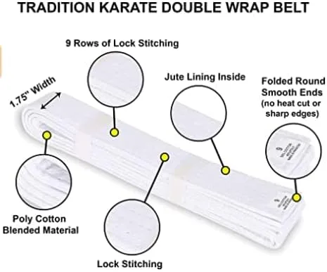 Vista 3 de Ultimate Knockout Cinturones de karate sólidos con 9 filas de costuras, ideales para karate tradicional, MMA, Judo, Taekwondo