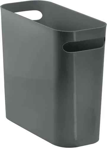 Vista 8 de mDesign - Pequeña papelera rectangular de plástico para basura, recipiente para basura con asas para baño, cocina, oficina en casa, dormitorio, Negro