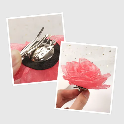 Vista 14 de adorables broches de rosas, clip para el cabello de flores de seda para mujer [joyas], sin metal, Rojo, XOTW05C4