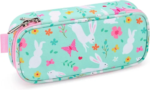 Vista 11 de Lapicera para niñas, estuche con divisiones múltiples para lápices, diseño de fresas color rojo