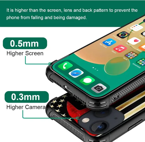Vista 2 de ZHEGAILIAN Funda compatible con iPhone 14, funda de madera con bandera de hacha de bombero, parte trasera de vidrio templado + funda protectora
