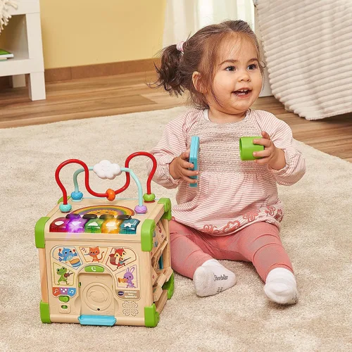 Vista 5 de VTech Cubo de juego interactivo de madera, cubo de juego interactivo con madera certificada FSC®, con varios elementos, canciones y música