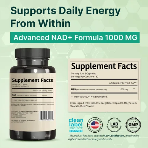 Vista 2 de VINATURA Suplemento NAD 1000mg - Suplemento NAD puro para antienvejecimiento