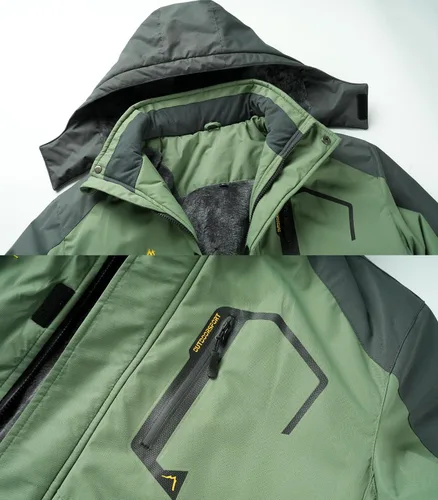 Vista 4 de INVACHI Chaqueta de esquí de invierno para hombre, impermeable, resistente al viento, forro polar con capucha