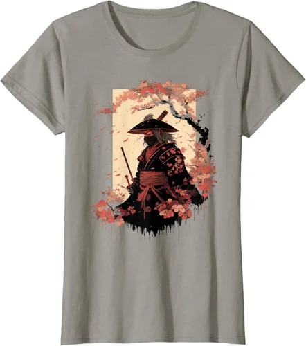Vista 48 de Camiseta estética vintage samurái de arte japonés samurái retro cereza, Negro