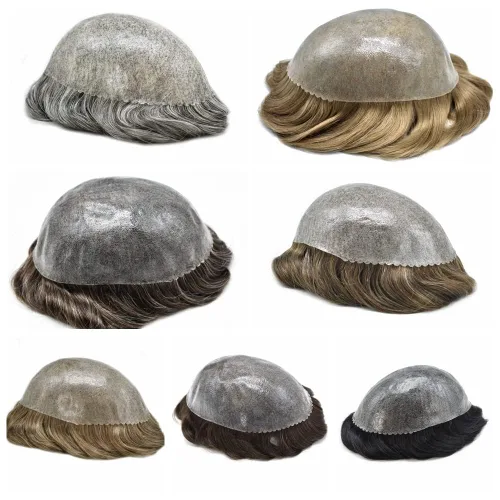 Vista 170 de Toupee para hombre 100% cabello humano real tupé para hombres 0.004 in piel de poliuretano para hombre, sistema de reemplazo de piezas de pelo
