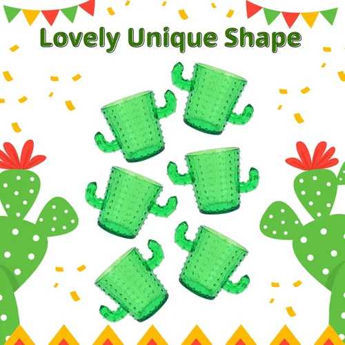 Vista 5 de 6 vasos de chupito de cactus verdes, vasos de plástico de 2 onzas Divertidas tazas de cactus para fiesta final, despedida de soltera, Cinco