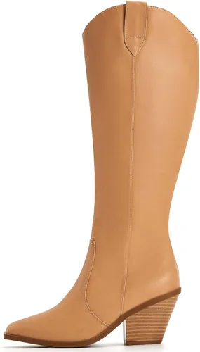 Vista 2 de Botas altas hasta la rodilla con cremallera lateral para mujer, tacón grueso, punta cuadrada, cómodas botas largas