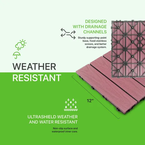 Vista 4 de NewTechWood UltraShield Naturale - Azulejo compuesto para exteriores (1 pie x 1 pie), color rosa de Seúl (10 pies cuadrados por caja)