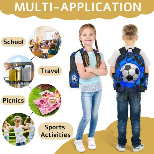 Vista 7 de Mochila infantil para niñas, niños y niñas preescolares, mochila para jardín de infantes, guardería, mochila escolar ligera para niños, Soccer