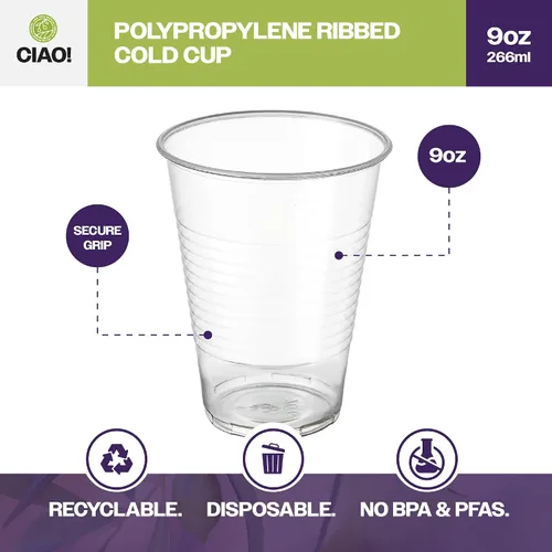 Vista 2 de CIAO! Vaso desechable acanalado de polipropileno de 9 oz (caja de 1,000)
