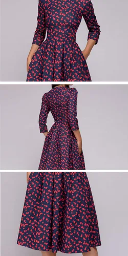 Vista 4 de Simple Flavor - Vestido para mujer, elegante, manga de 34, hasta por debajo de la rodilla, de época, con estampado floral, para eventos nocturnos