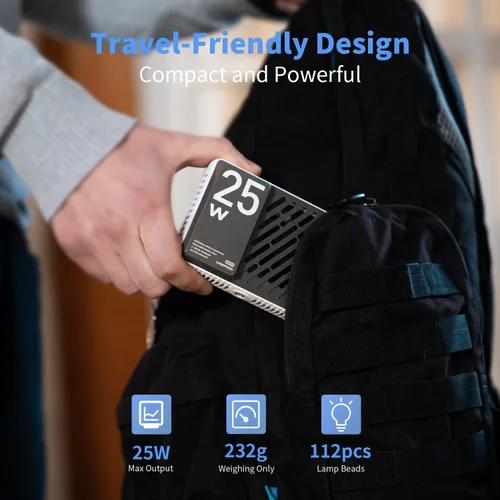 Vista 2 de ZHIYUN CINEPEER CM25 - Luz de video LED de 25 W, tamaño de bolsillo, mini portátil para fotógrafos, luz en cámara, regulable 2700K-6200K • CRI≥96 •