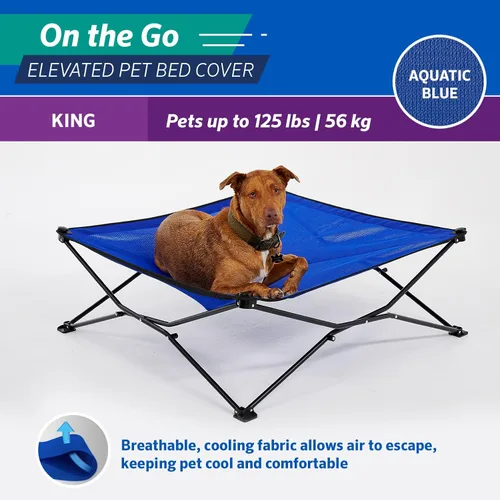 Vista 4 de Coolaroo On The Go - Funda de repuesto para cama elevada para perro, portátil para viajes y campamento, plegable para almacenamiento, King, azul