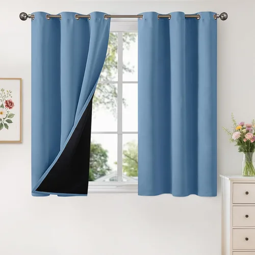 Vista 15 de YoungsTex - Cortinas 100% opacas para dormitorio, con aislamiento térmico y ojales, cortinas oscuras negras con capa pesada para ventana de sala