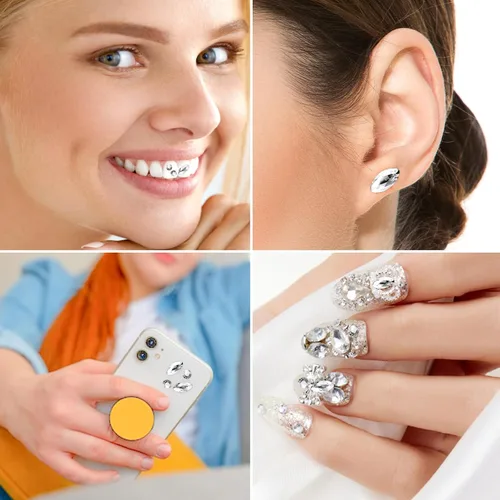 Vista 5 de 4 piezas de gemas de dientes, diamantes de imitación de joyería de brillo de dientes, adornos de dientes de moda para decoración de dientes