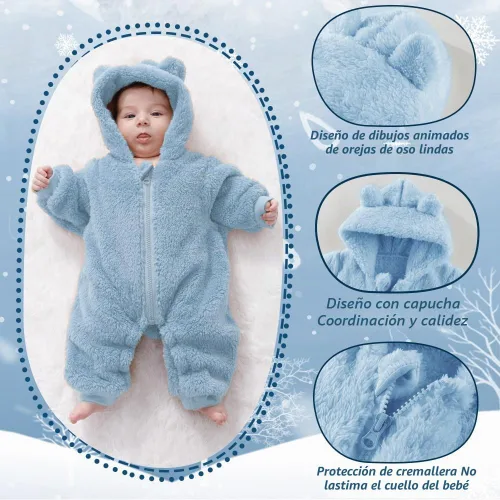 Vista 4 de AiWMGL Traje de oso para bebé recién nacido, traje de forro polar con capucha para invierno Azul
