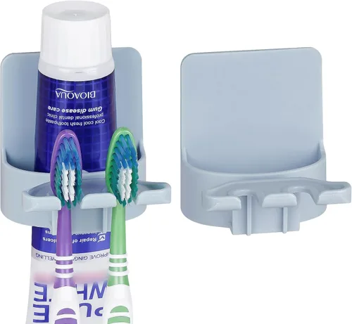 Vista 9 de 2 soportes autoadhesivos para cepillos de dientes montados en la pared, gancho para cepillos de dientes a prueba de agua, 3 en 1 con soporte