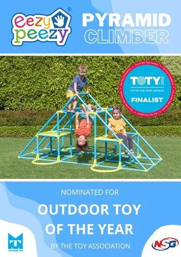 Vista 2 de Eezy Peezy Mega Pirámide Barras de Mono Torre de Escalada Activa Diversión al Aire Libre para Niños de 3 a 8 Años, Azul/Verde