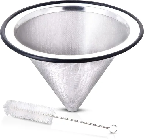 Vista 5 de Filtro de café compatible con Hario V60 - Gotero de café reutilizable de acero inoxidable con base de metal ancha - Filtro de café sin papel
