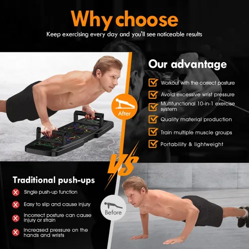 Vista 9 de MQRW Push Up Board,Home Gym,Portable Exercise Equipment,Pilates Bar and 20 Fitness Accessories with Resistance Bands and Ab Roller Wheel,Full Body