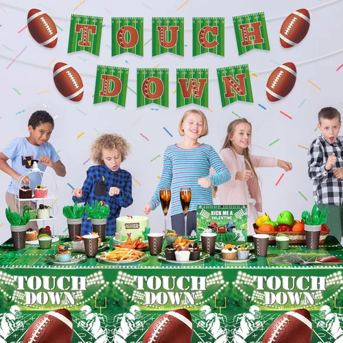 Vista 7 de Juego de 172 piezas de suministros de fiesta de fútbol, decoración de fiesta de fútbol, juego deportivo, decoración de cumpleaños, platos de papel