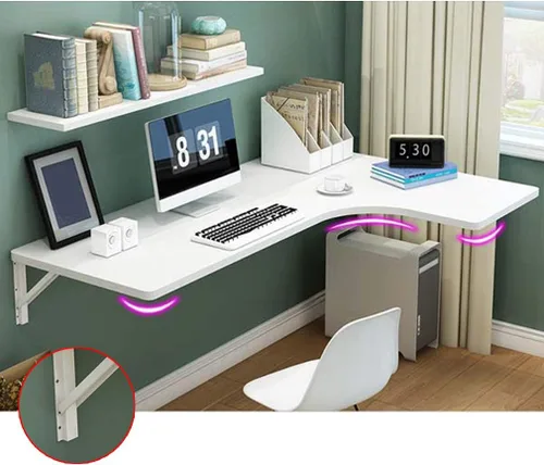 Vista 4 de mesa plegable flotante de madera, multifunción, mesa de comedor, mesa de estudio, mesa de trabajo, 10 tamaños, con accesorios